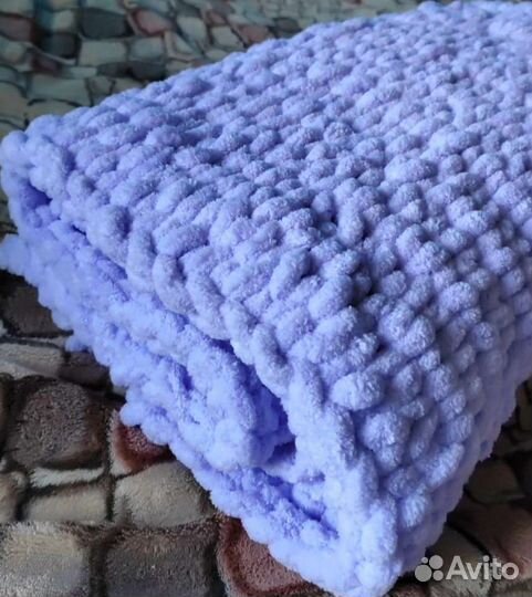 Плюшевый вязанный плед на заказ
