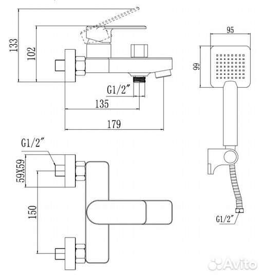 Смеситель для ванны с душем Savol S-600703K