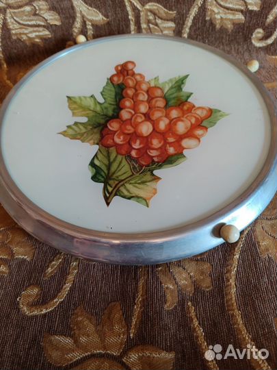 Блюдо стекло СССР вращающиеся тарелка с виноградом