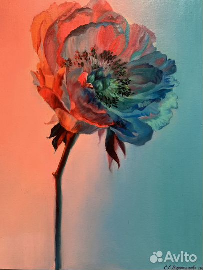 Картина маслом на холсте цветы пион