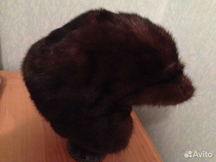 Шапка- кепка с ушками норковая размер 56