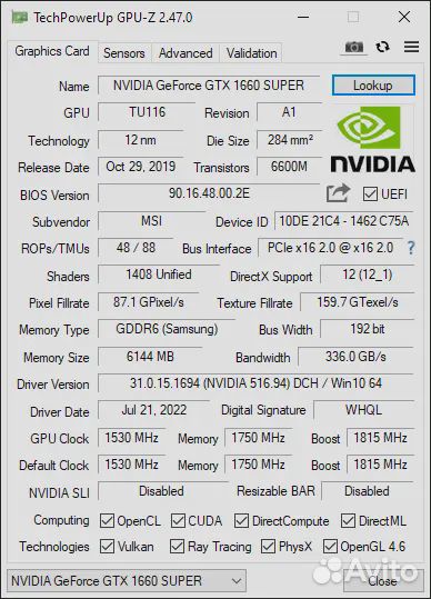 MSI GeForce GTX 1660 super ventus XS OC