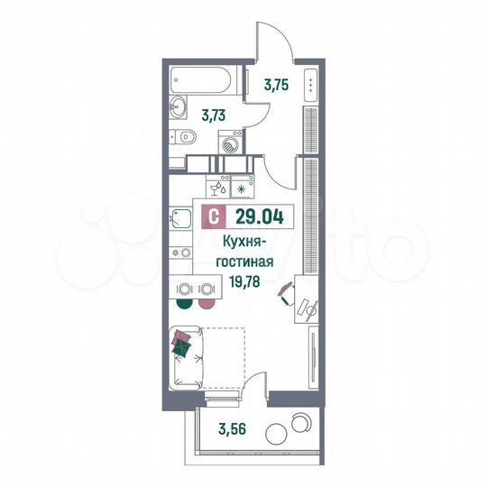 Квартира-студия, 29 м², 3/16 эт.