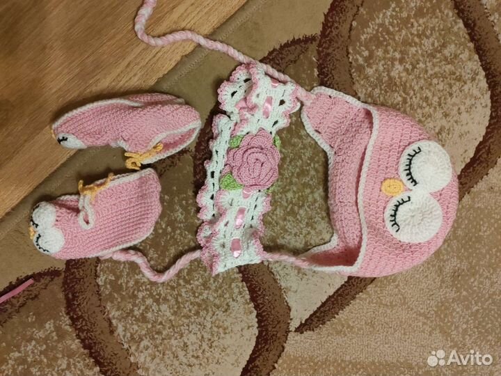 Комплект шапка, пинетки, щарф