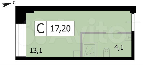 Апартаменты-студия, 17,2 м², 5/8 эт.