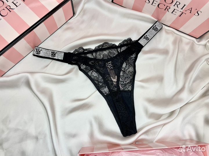 Трусики стразы черные Victorias Secret Оригинал