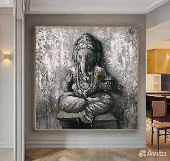 Большая картина маслом ручной работы Ганеша