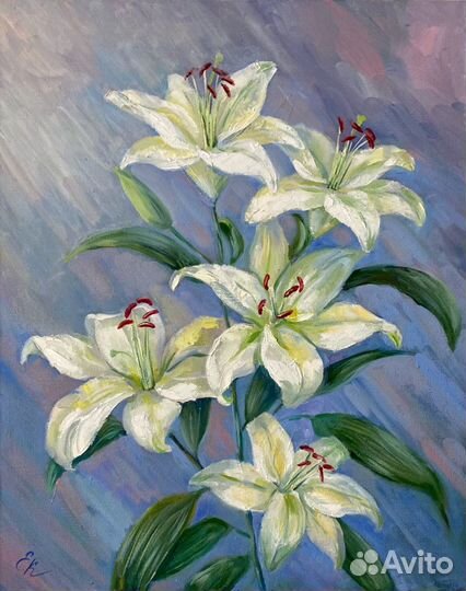 Картина маслом белые лилии