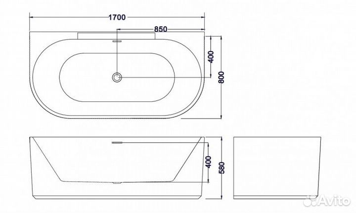 Ванна акриловая Esbano Aruba-SM 170х80 esvaarubsm белая