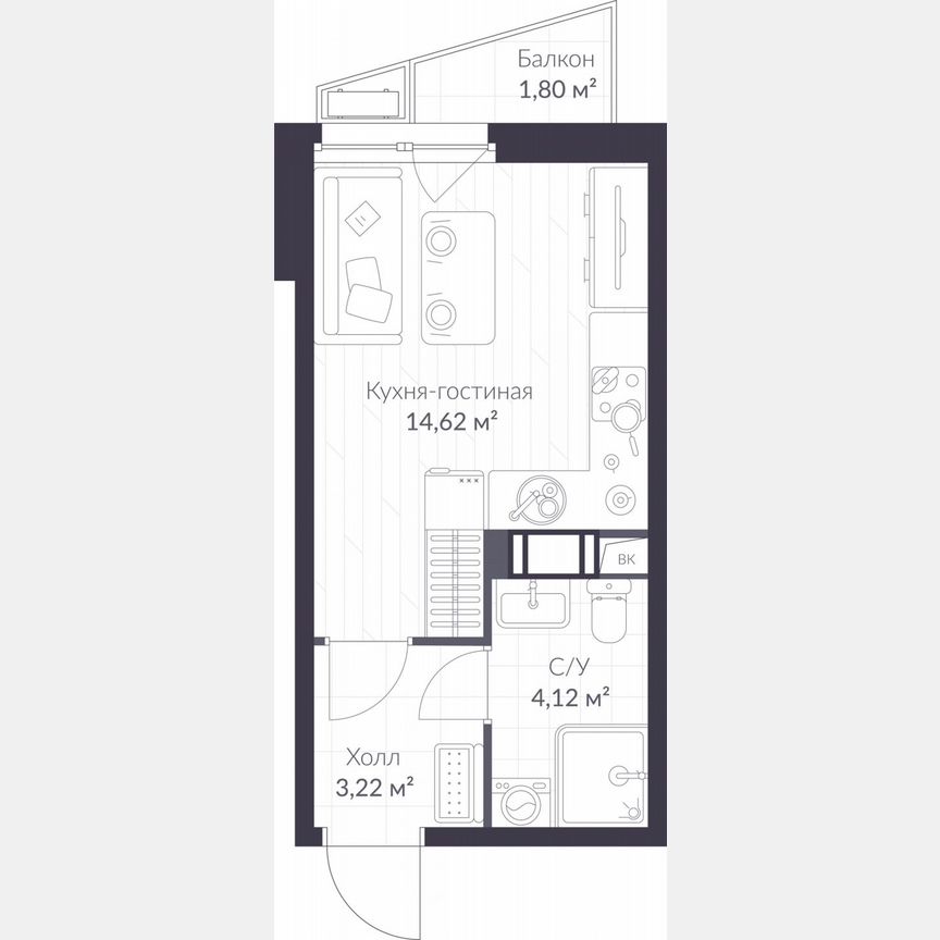 Квартира-студия, 22,5 м², 5/11 эт.