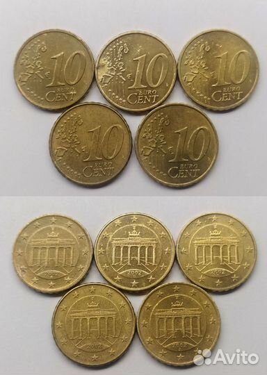 Германия 10 евроцентов 2002 полный набор