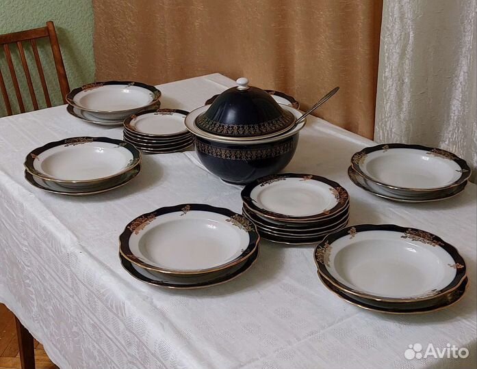 Супница Echt Kobalt и набор тарелок 24 шт Дулево