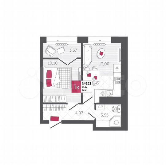 1-к. квартира, 33,3 м², 8/22 эт.