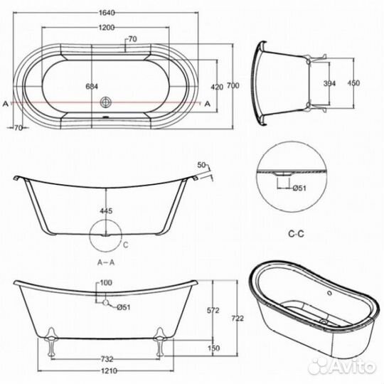 Ванна Burlington Bateau T10F+E10 BLA