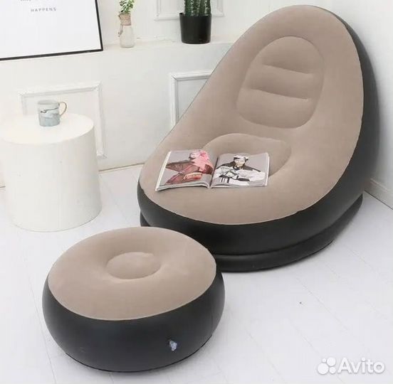 Надувной кресло с пуфиком для дома и туризма
