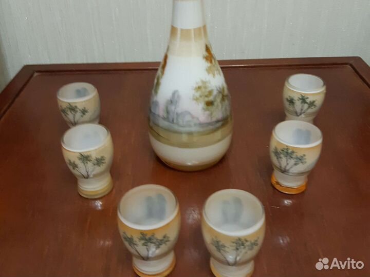 Штоф и рюмки, роспись на стекле