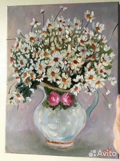 Картина ромашки/ Белая картина/картина маслом