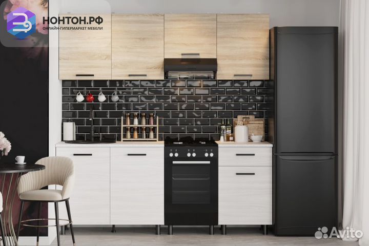 Кухня Глория 2.0м дуб сонома светлый / ясень анкор