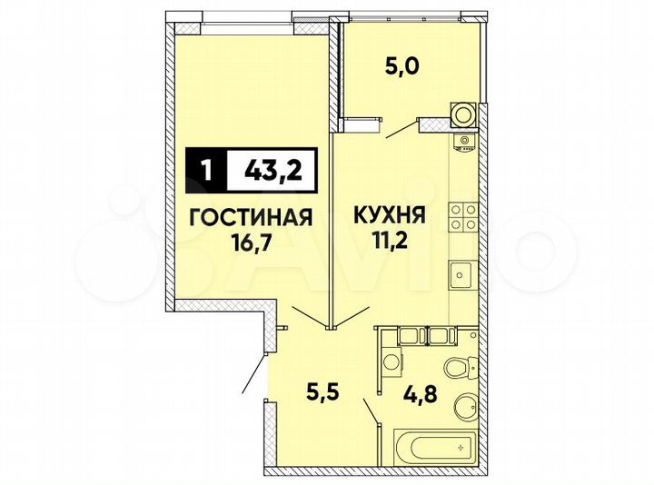 1-к. квартира, 43 м², 6/24 эт.