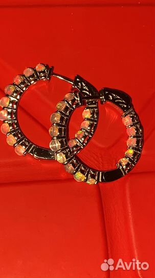 Серебряные серьги конго с опалами