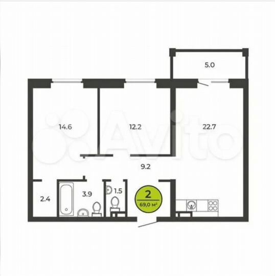 2-к. квартира, 69 м², 5/7 эт.