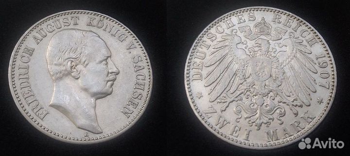 Германская империя 2 марки 1907г Саксония