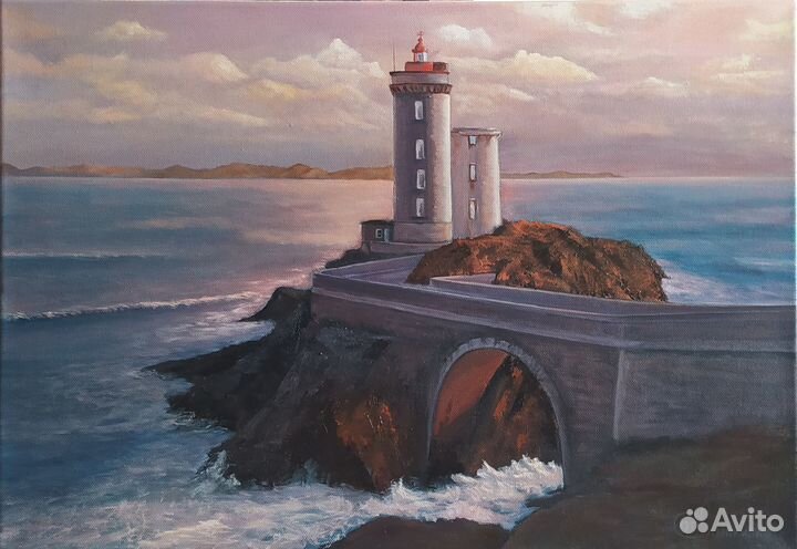 Картина маслом. Маяк. Закат