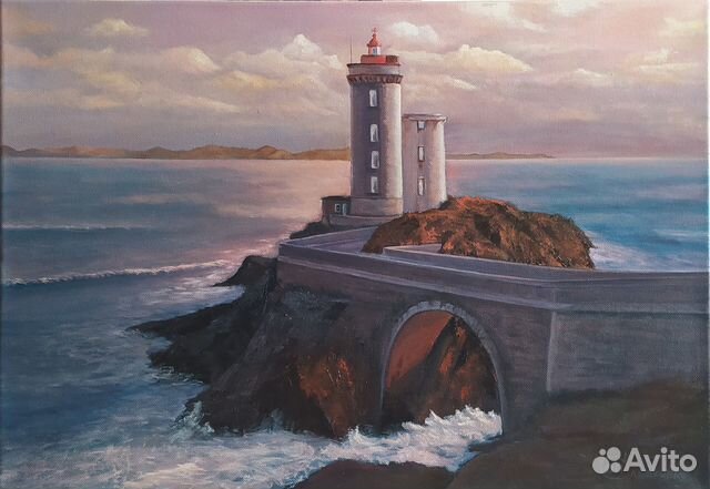 Картина маслом. Маяк. Закат