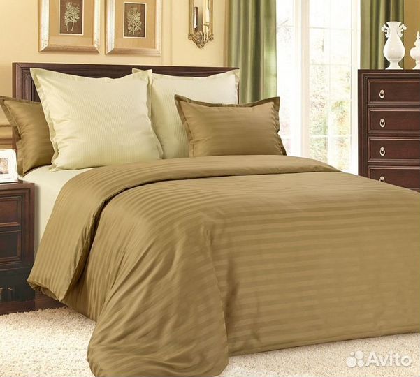 Постельное белье новое страйп-сатин кофе двуспальн