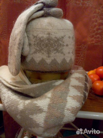 Шапка шарф варежки. Мохер