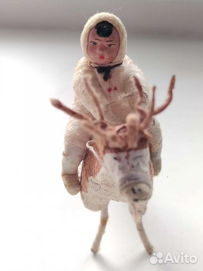 Ёлочная игрушка папье маше якут на олене СССР 1950