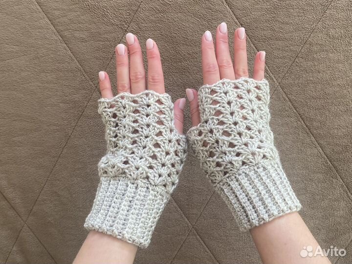 Митенки бежевые ажурные