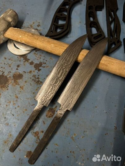 Клинок якутского типа, дамаск, прямой