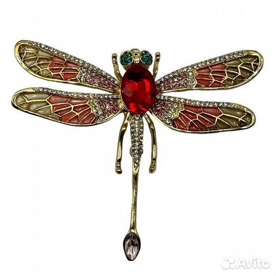Брошь 2в1 Золотая Стрекоза кристаллы Винтаж