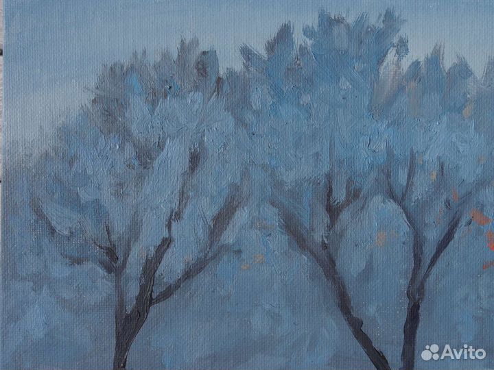 Картина маслом зимний пейзаж Морозное утро
