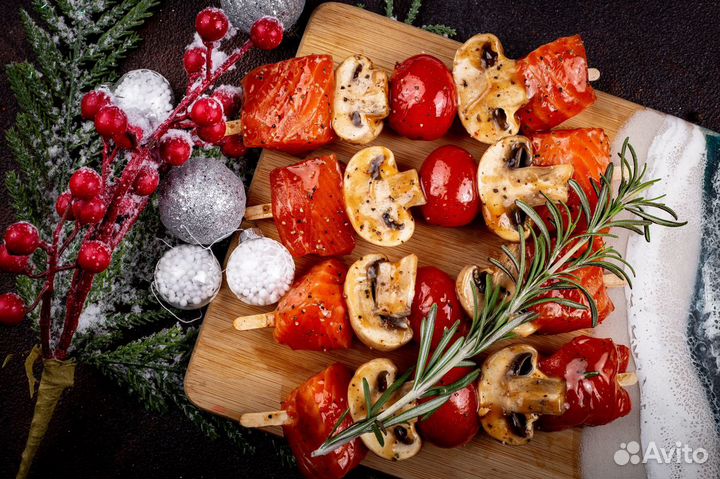 Шашлычки из форели, помидорок Черри и шампиньонов