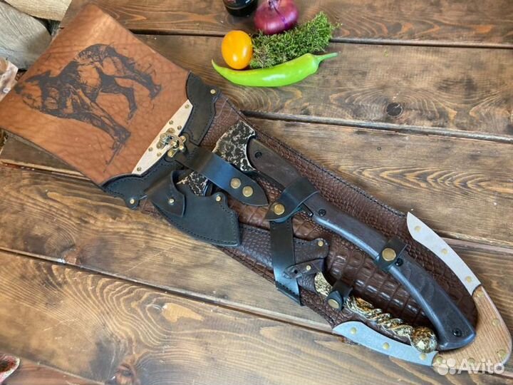 Шашлычный набор в кожаном чехле подарочный