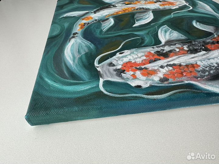 Картина маслом на холсте Карпы Кои