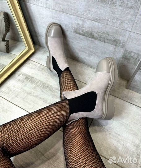 Челси зимние натуральная замша и мех серые 36