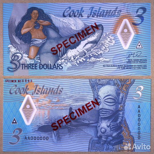 3 доллара 2021 года Острова Кука образец аа 000000