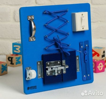 Бизиборд 25*25, цвет синий