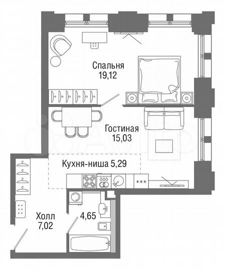 1-к. квартира, 50,7 м², 10/36 эт.