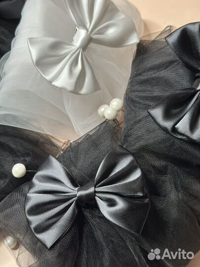 Фата на девичник с бантом розовая черная белая