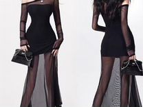 Черное платье с прозрачной тканью