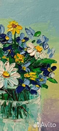 Букет цветов картина маслом 15*21 Полевые цветы