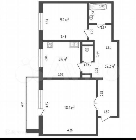 2-к. квартира, 53,2 м², 9/10 эт.