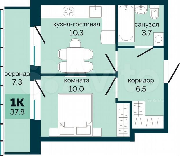 1-к. квартира, 37,8 м², 5/10 эт.