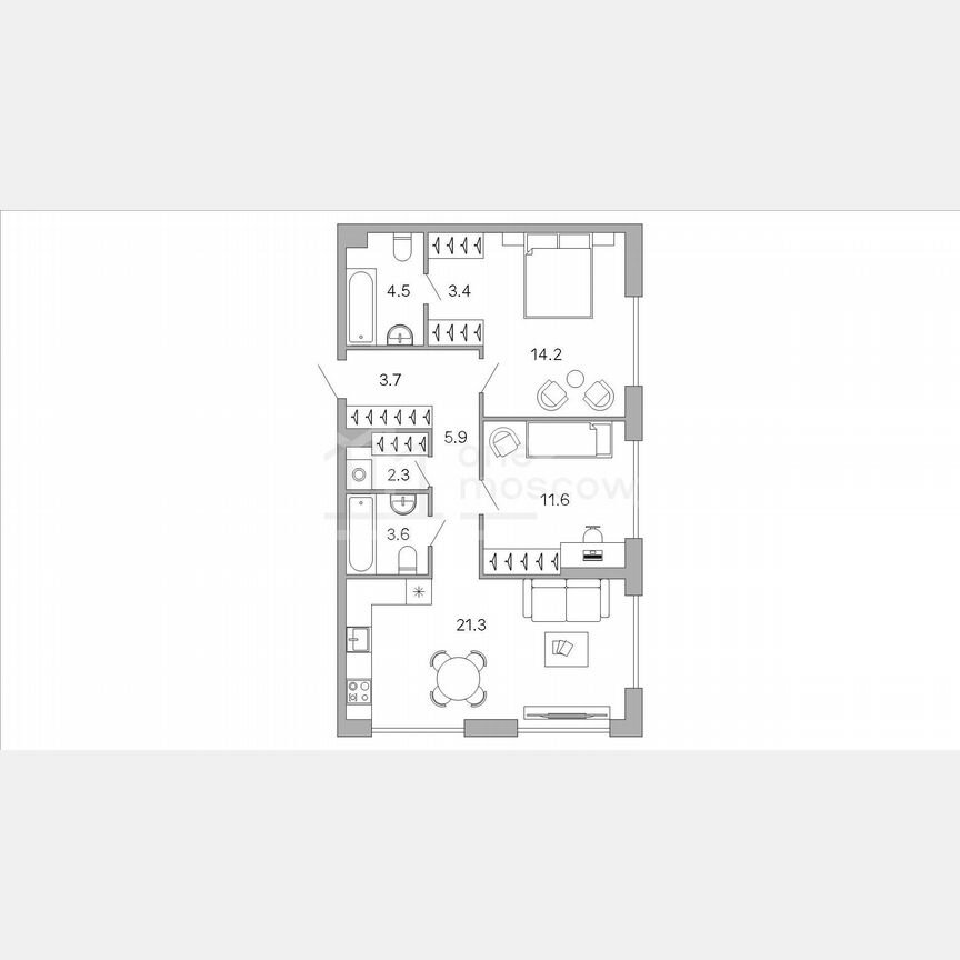 2-к. квартира, 70,5 м², 8/22 эт.