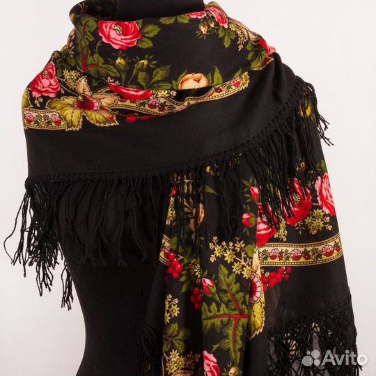 Павловопосадский платок шерсть Чёрные глаза