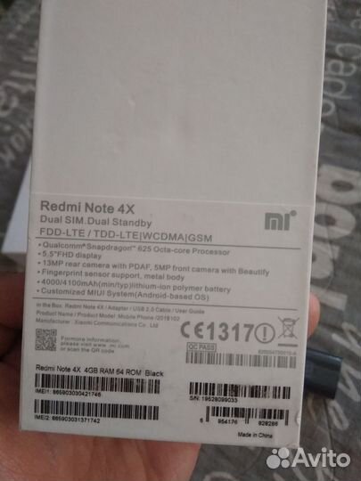 Xiaomi Redmi Note 4X, 4/64 ГБ